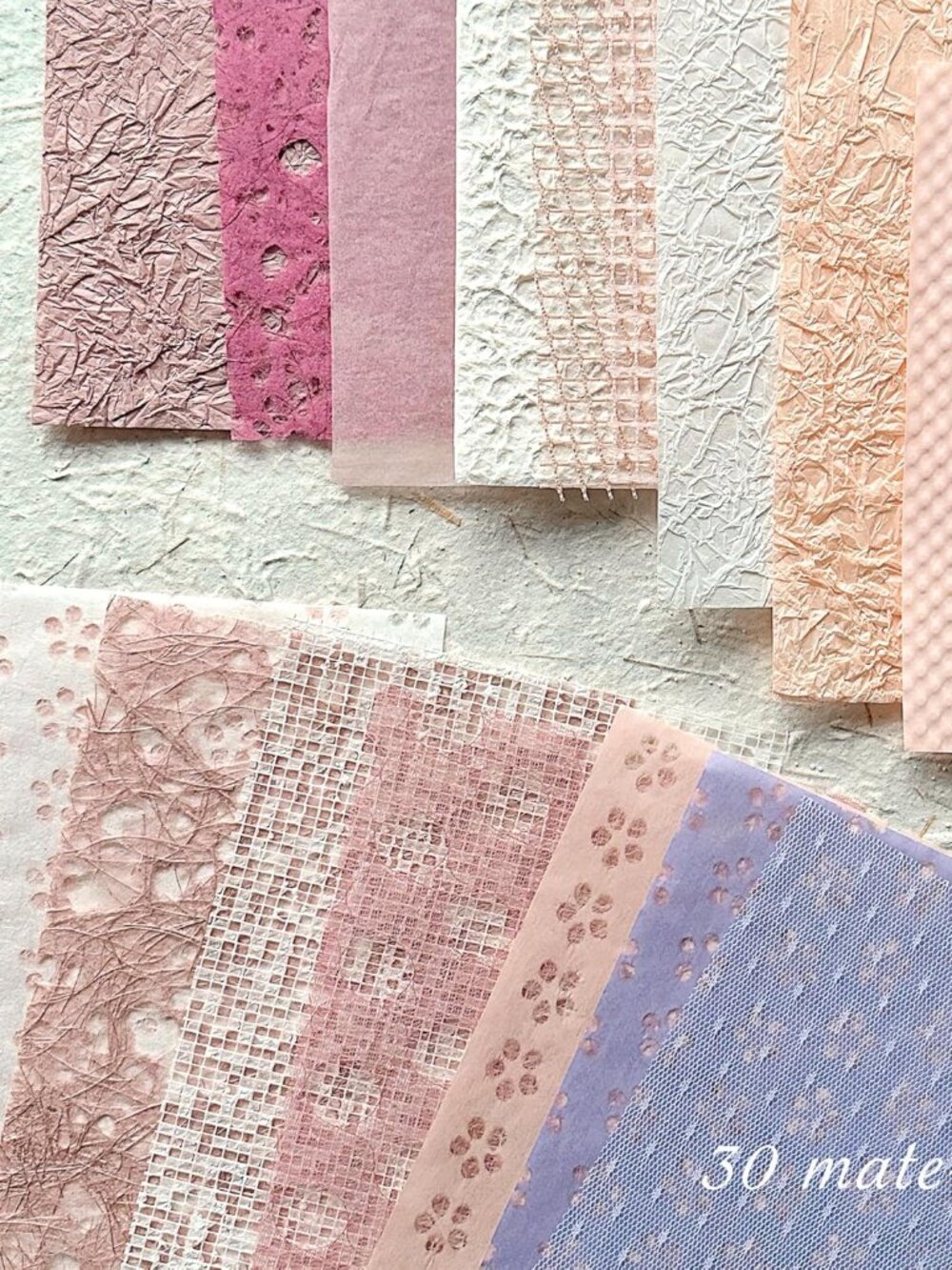 30Pcs Handmade Textured Scrapbook Paper&Mesh Fabric set - Unique A5 sheet Craft - Picture 5 of 6
